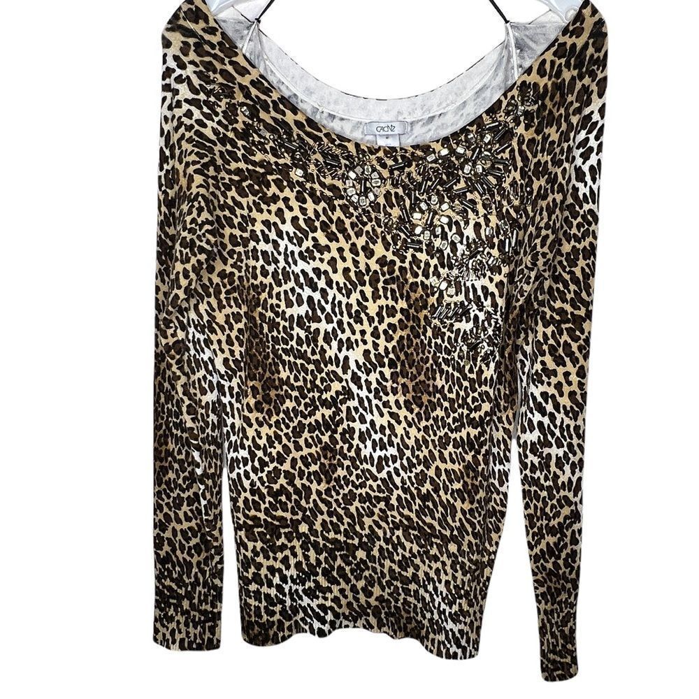 Cache Beaded Animal Print‎ Sweater
